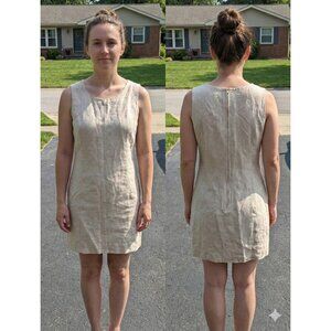 BICE Tan Linen Rayon Blend Sleeveless Shift Mini Dress Women's Size 12 Lined